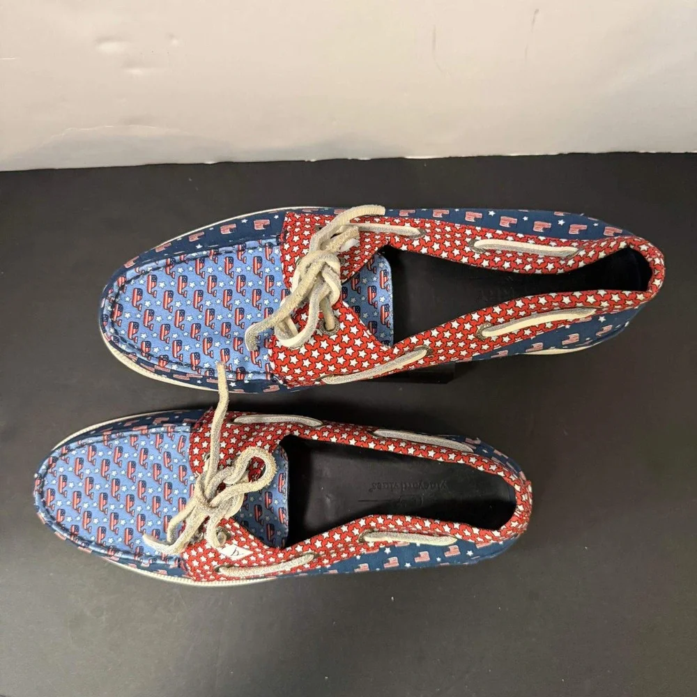 Sperry Vineyard Vines Boat Shoes Mens 9 American Flag Stars Patriotic STS19092